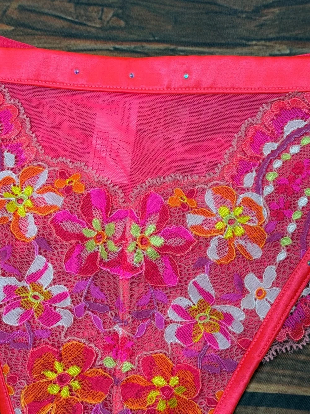 Vamp Pink Floral Embroidered Lace Underwire Sheer Bra & Panty Set 36DD Lingerie